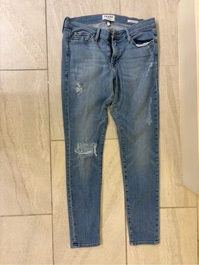 Frame Denim Skinny Jeans in Light Blue with Distressing